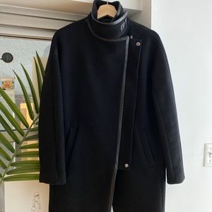 Madewell city grid coat in black leather trim s 0